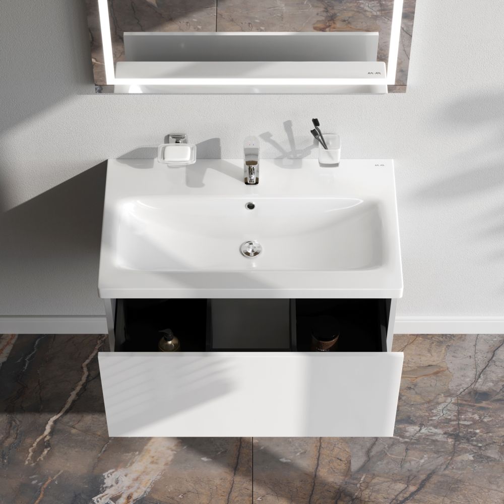 M90FHX07521WG GEM, База под раковину, подвесная, 75 см, 1 ящик push-to-open, цвет: белый, глянец M90FHX07521WG GEM, База под раковину, подвесная, 75 см, 1 ящик push-to-open, цвет: белый, глянец