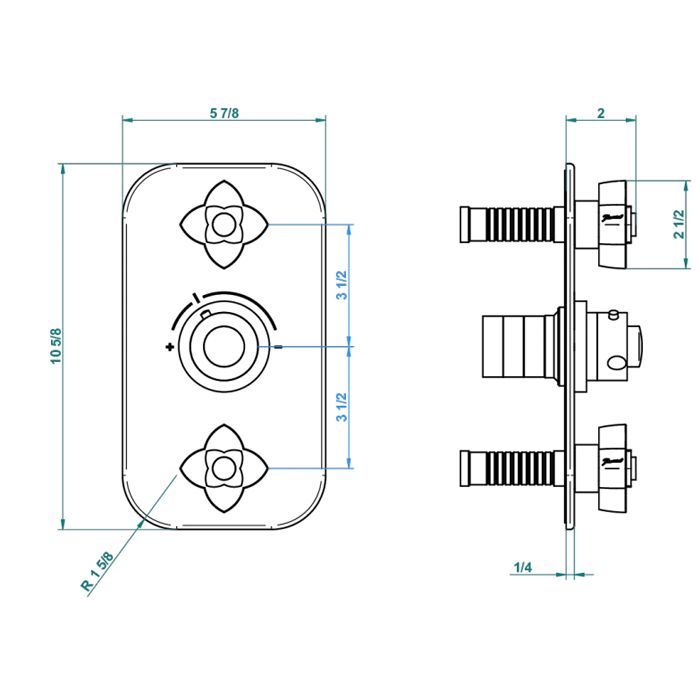 THG General items Встраиваемая  часть термостата на 3/4" с 2-мя вентилями THG General items Встраиваемая  часть термостата на 3/4" с 2-мя вентилями