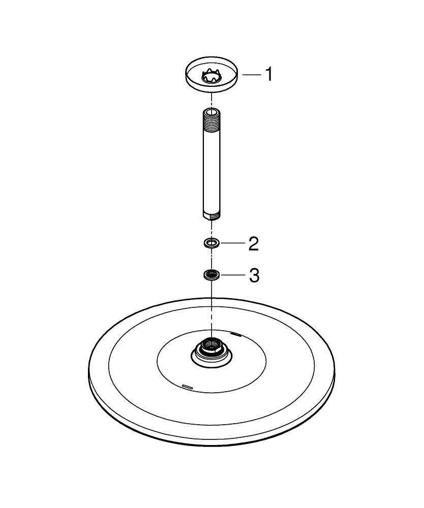 Набор: верхний душ GROHE Rainshower 310 Mono , квадратный, 1 режим струи, 9.5 л/мин и потолочный душевой кронштейн 142 мм, суперсталь (26566DC0)