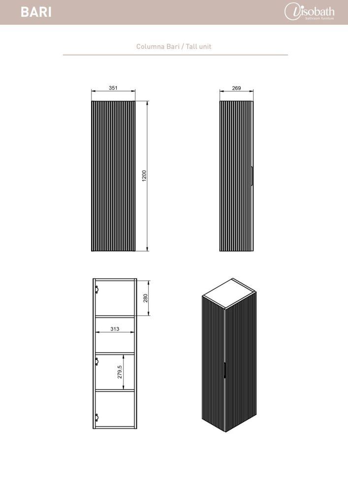 Visobath Bari, пенал 35 см, 1 распашная дверь, цвет темно-синий матовый (Navy), артикул 87274/Navy