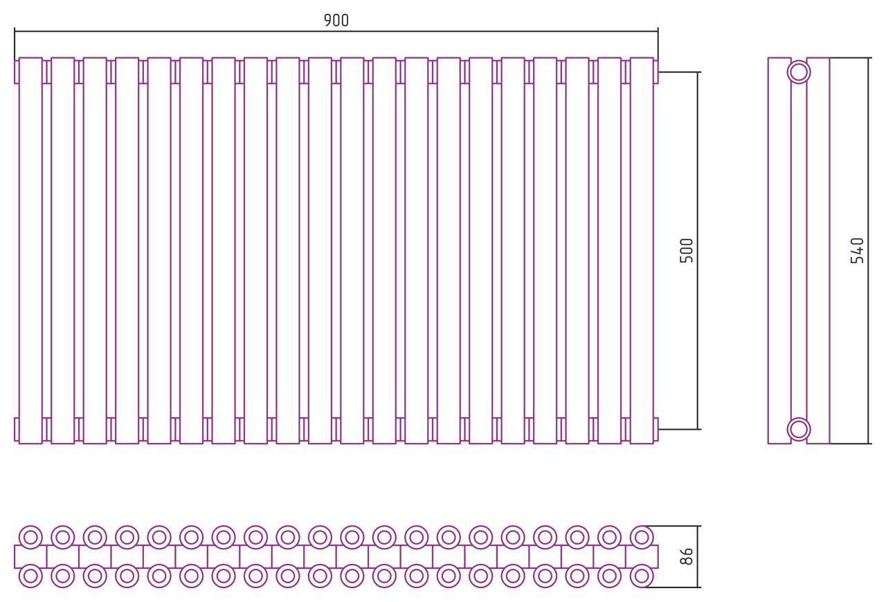 Отопительный радиатор ЭСТЕТ-00 н/ж 500х900 / 20 сек (ЗОЛОТО)