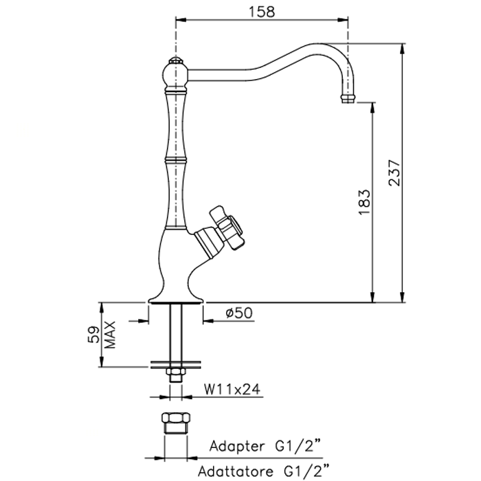 Nicolazzi Cucina Смеситель для фильтра, поворотный излив 158мм, цвет: хром, ручка Mini El Capitan, артикул 1435CR11