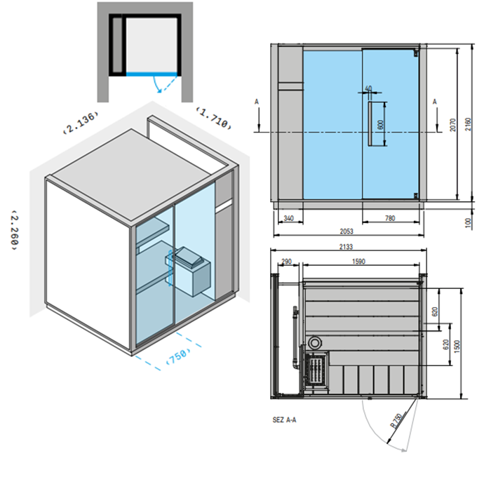 Effegibi One S Сауна для ниши L.H. 214x171xh226см, отделка: Soft Sand