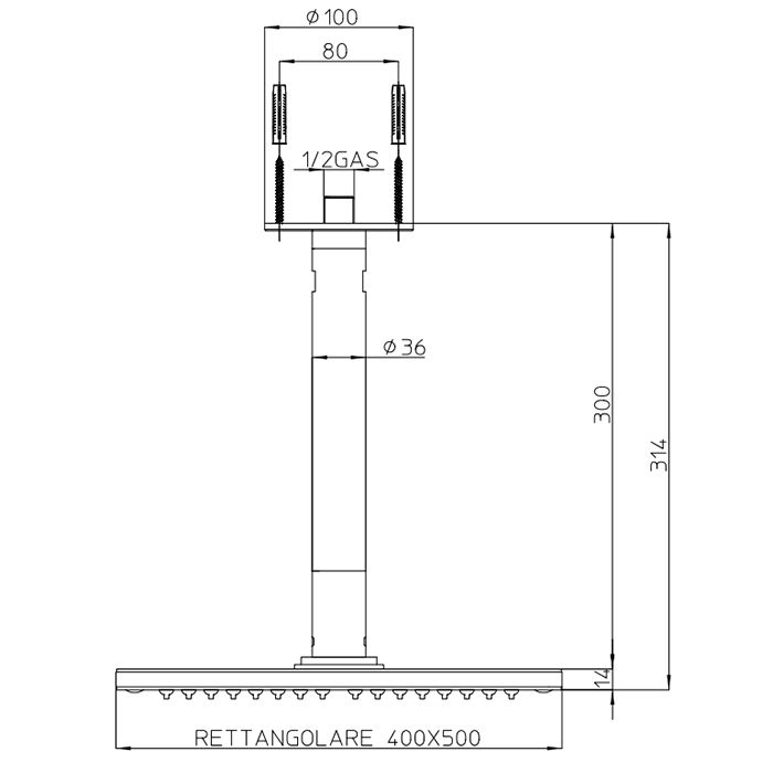 BOSSINI DREAM-RECTANGULAR Верхний душ 500 x 400 mm 1 режим - держателем вертикальным 300 x Ø 36 mm, цвет: хром BOSSINI DREAM-RECTANGULAR Верхний душ 500 x 400 mm 1 режим - держателем вертикальным 300 x Ø 36 mm, цвет: хром