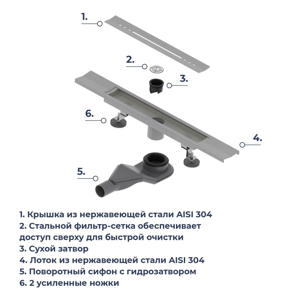 Душевой трап, обрезной, V-образный серый RGW SDR-53Gr