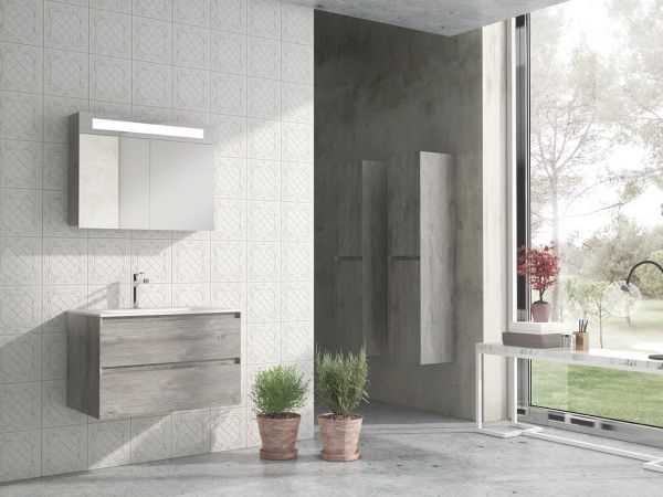 IBX Marina 100 см: тумба (2 ящика) и белая керамическая раковина, цвет мебели натуральный