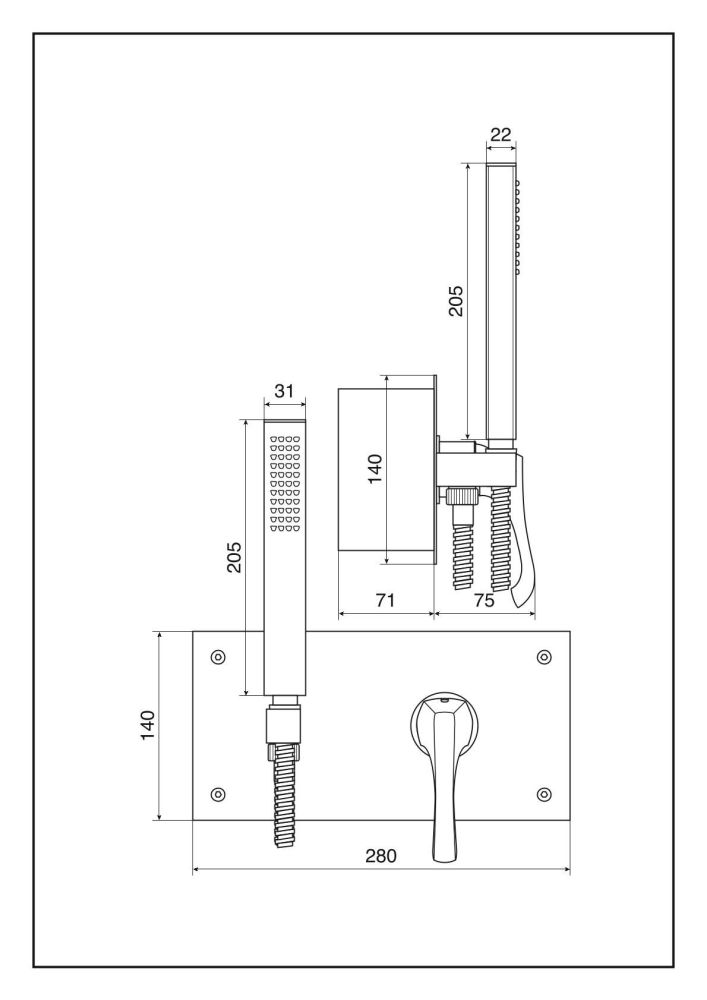 Emmevi Ares, встраиваемый в стену однорычажный смеситель для душа, с панелью и набором для душа, цвет хром, артикул 76052/CR