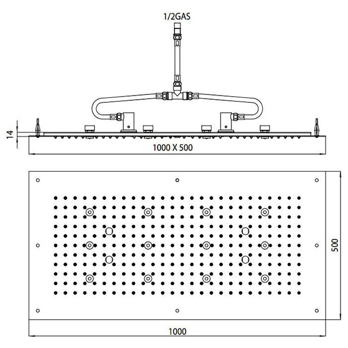 BOSSINI DREAM-XL RECTANGULAR Верхний душ 1000 x 500 mm, с 12 LED (белый), блок питания/управления, цвет: хром