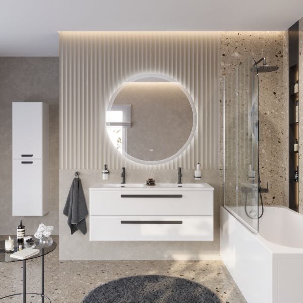 ECO-CER-N База под раковину подвесная с двумя выкатными ящиками для раковины с двумя чашами, Bianco Lucido, 1200x457x500, ECO-CER-N-1200-2C-SO-2-BL