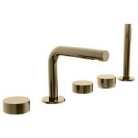 Fantini AF/21 Смеситель на борт ванны, 5 отв., с ручн душем, излив 155мм, цвет: Matt British Gold PVD