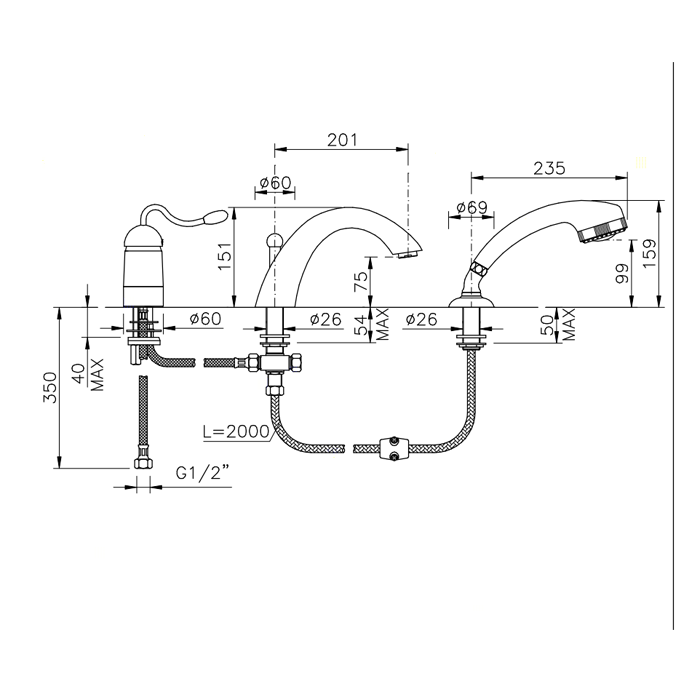 Nicolazzi Signal Смеситель на борт ванны с переключателем, встраиваемый, излив: 201 мм, цвет: хром