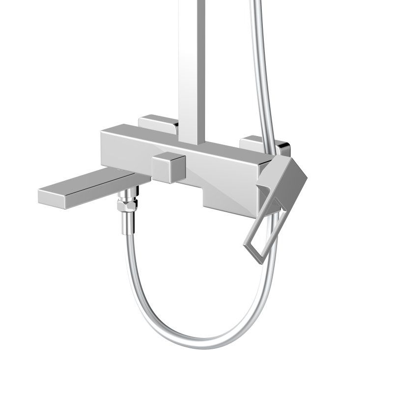 LUCE Душевая стойка со смесителем для ванны, верхним и ручным душем, золото LUC-VSCM-ORO. Верхний душ 25х25 см, артикул LUC-VSCM-ORO