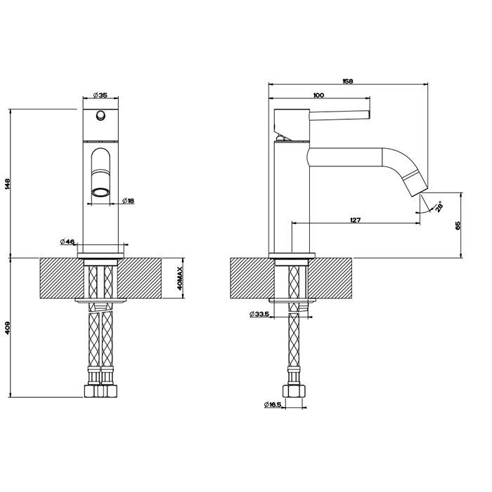 Gessi Emporio Via tortona Смеситель для раковины без донного клапана, с соединительными шлангами, цвет: Finox Brushed Nickel, артикул 18602#149