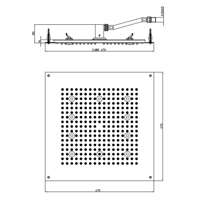 BOSSINI DREAM-CUBE Верхний душ 470 x 470 mm с 10 LED (белый), блок питания/управления, Cromoterapia, цвет: хром BOSSINI DREAM-CUBE Верхний душ 470 x 470 mm с 10 LED (белый), блок питания/управления, Cromoterapia, цвет: хром