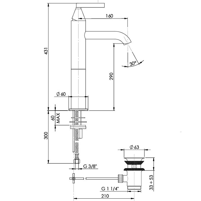 Nicolazzi Flag  Смеситель  для раковины однорычажный, с донным клап, цвет хром