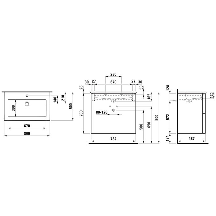 Laufen Kartell комплект:тумба с керамической раковиной цвет белый 80х50х72.5cм, с 2 выдвиж. ящик с 1 отв. под смесит, цвет: бел матов, артикул 8.6033.5.640.104.1