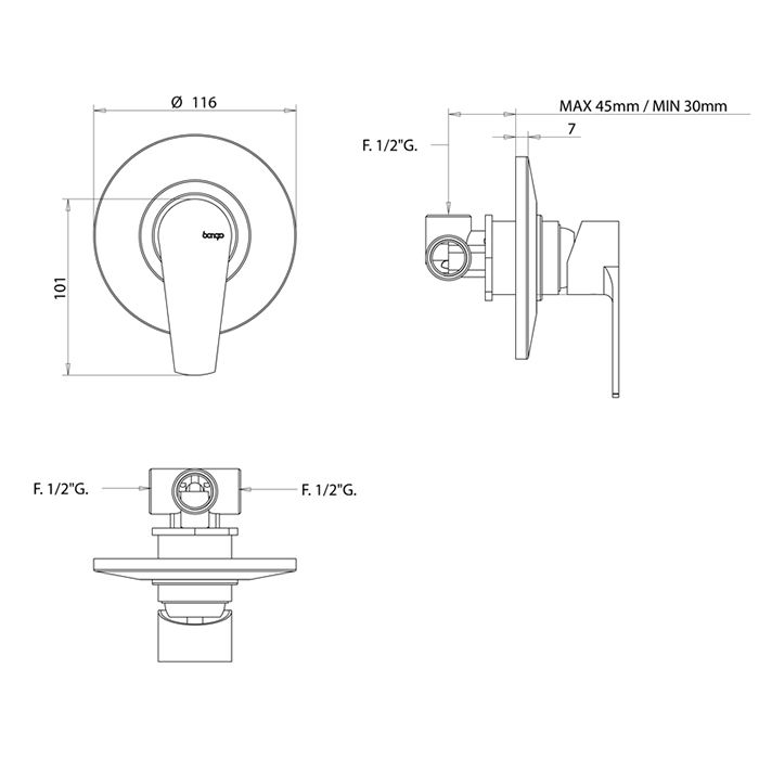 Bongio Pi7 Встраиваемый смеситель для душа, цвет хром