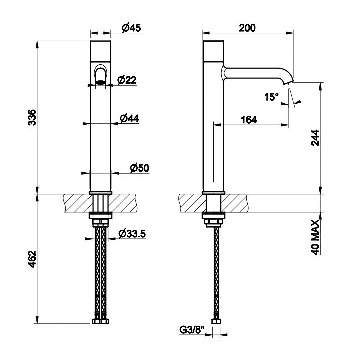 GESSI HABITO CESELLO Смеситель для раковины высокий без донного клапана, с соединительными шлангами, цвет Copper Brushed PVD