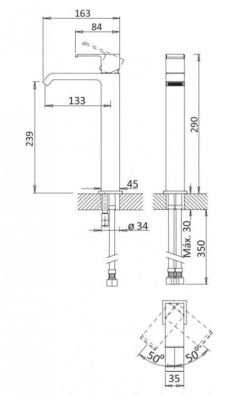 Смеситель для накладной раковины CEZARES PORTA-LC