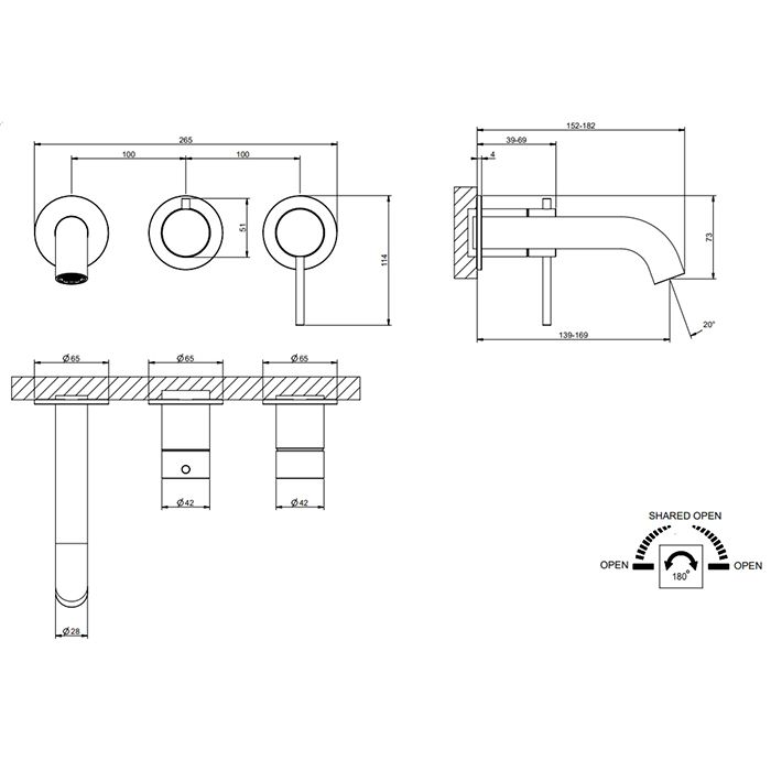 GESSI 316 Смеситель для ванны встраиваемый, однорычажный, с переключателем на 2 положения, внешняя часть, цвет Black XL