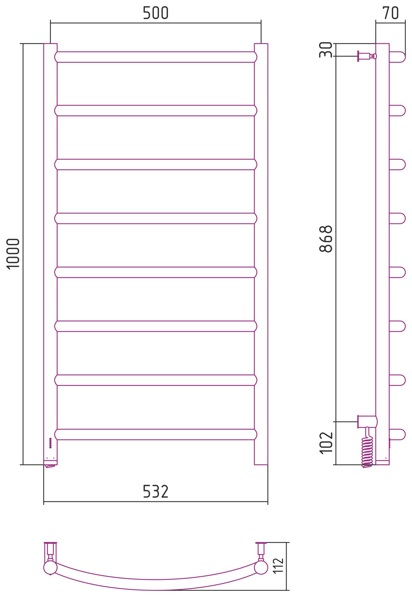 Полотенцесушитель электрический "ГАЛАНТ 4.0" 1000х500 левый (Матовый белый)