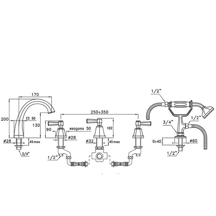 Stella Eccelsa Leve Смеситель на борт ванны на 5 отверстий 3256TR/307, цвет: хром