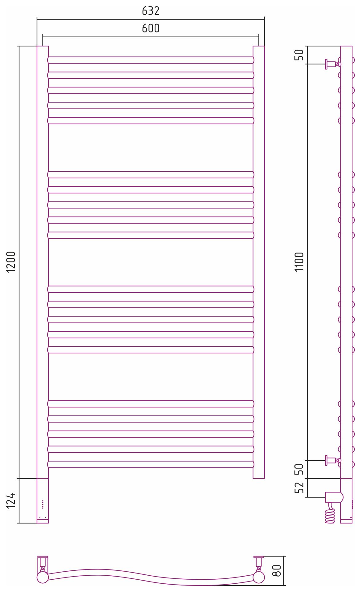 Полотенцесушитель электрический ФЛЮИД 3.0 1200х600 МЭМ левый (Без покрытия)