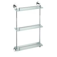 Полка X-ROUND металлическая, стеклянная, тройная, с бортиком, 380x675x130 мм, хром, Sapho