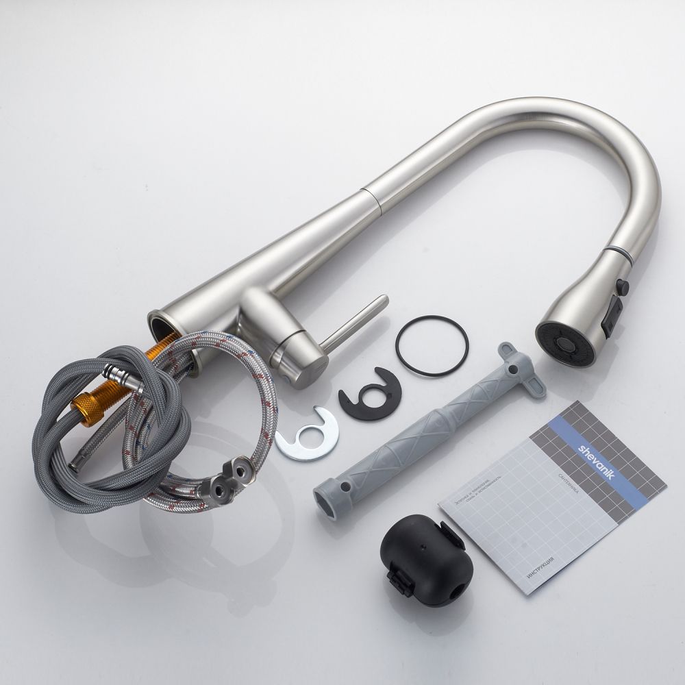 Смеситель для кухни с выдвижным изливом Shevanik S363L, сатин