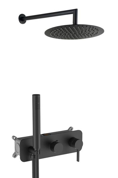 AQG Urban Flow, душевой комплект ER234 на 2-3 потребителя, с настенным кронштейном, цвет черный матовый