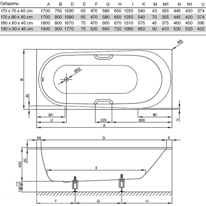 Опора для ванны, Bette, универсальная, комплект-2 штуки