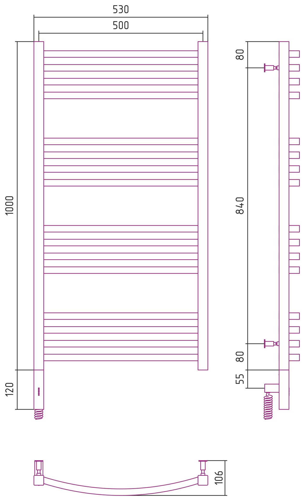 Полотенцесушитель электрический АРКУС 3.0 1000х500 МЭМ левый (Матовое золото)