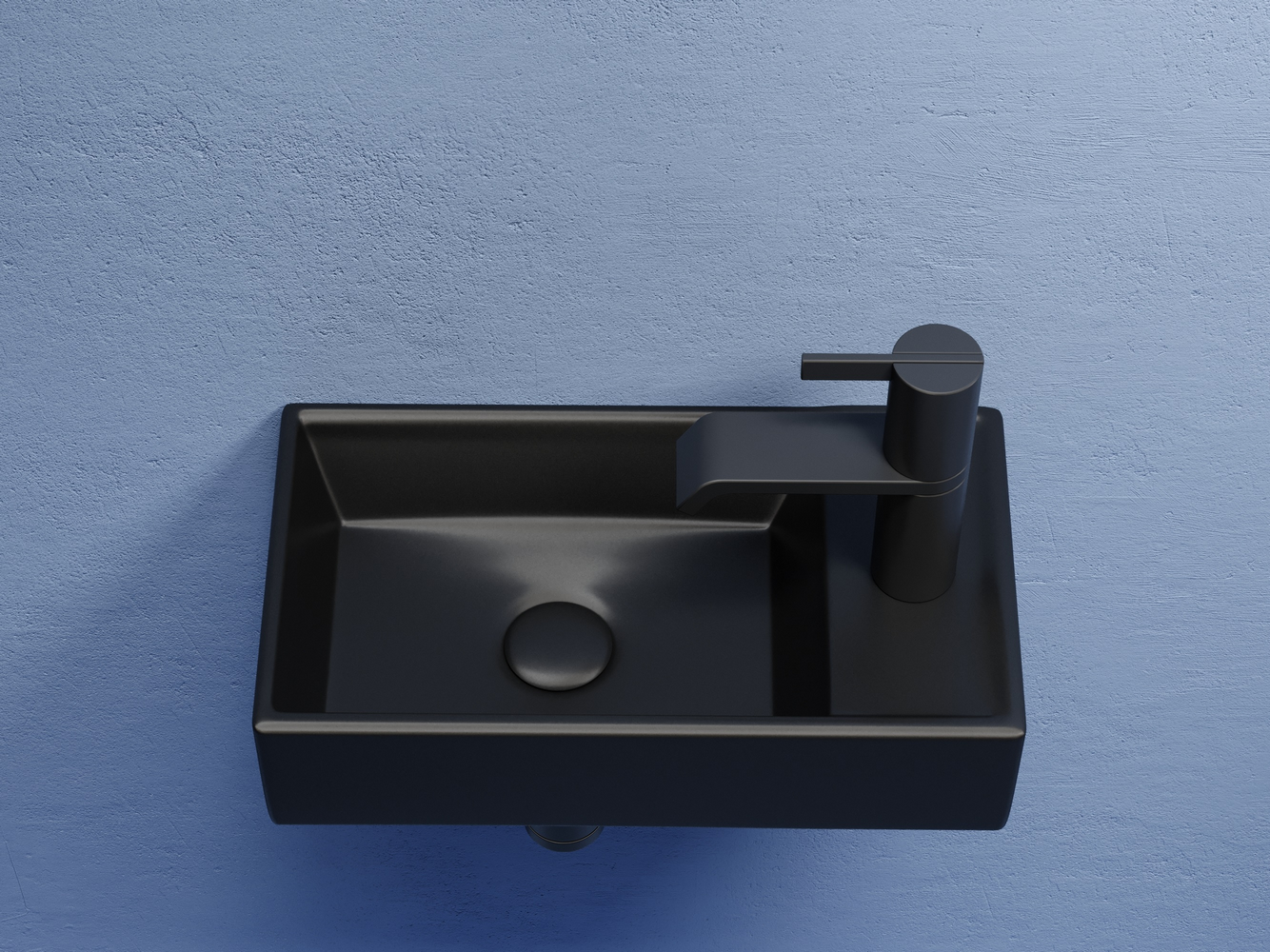 Умывальник подвесной прямоугольный (чаша слева, отверстие под смеситель справа) цвет черный матовый Элемент (Element) 407x217x100, артикул CN6051LMB