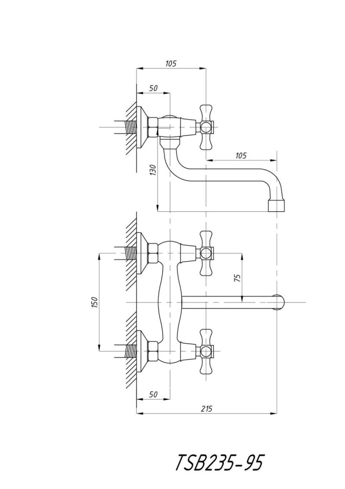 Смеситель для кухни TSARSBERG настенный (TSB-235-95) тип См-МДРНА, См-УмДРНА, артикул TSB-235-95