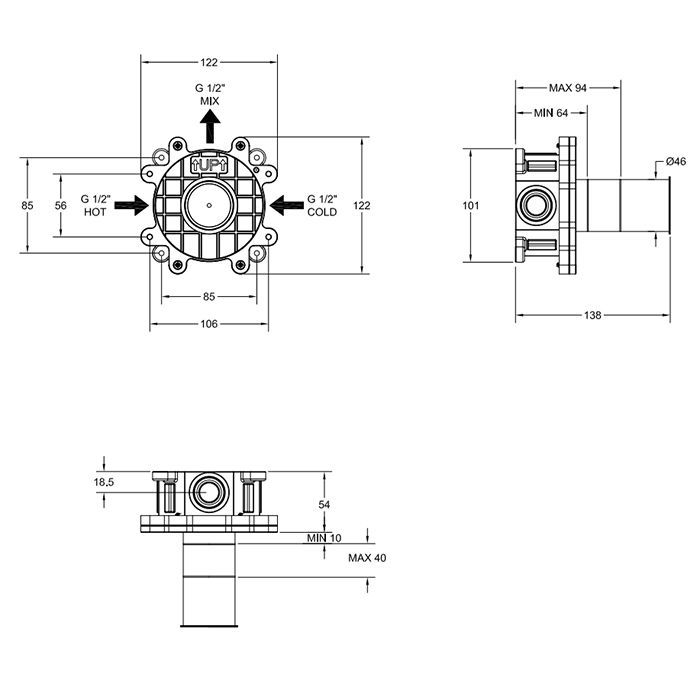GESSI Встраиваемая часть однорычажного смесителя для душа/раковины, цвет Steel brushed