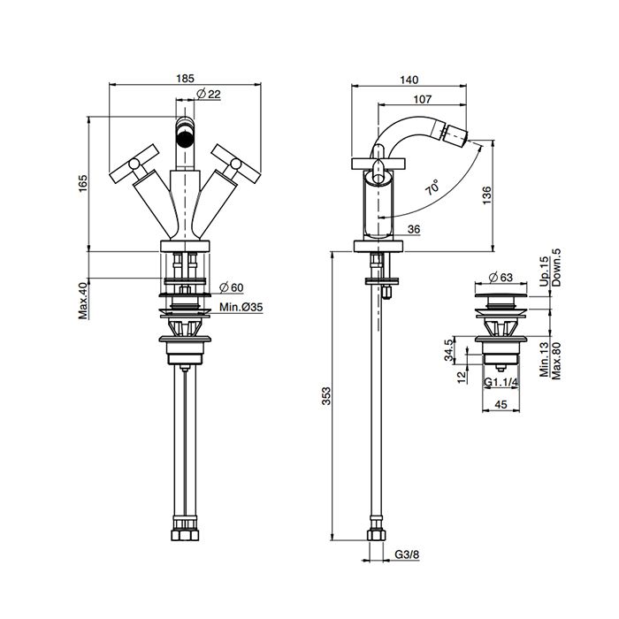 Смеситель для биде, Fima Carlo Frattini, Maxima, тип открывания воды-вентильный, отверстия для монтажа-1, высота, мм-165, вынос излива, мм-107, излив-поворотный, донный клапан-есть, тип подводки-гибкая, стандарт подвода воды-3/8", цвет-хром Смеситель для биде, Fima Carlo Frattini, Maxima, тип открывания воды-вентильный, отверстия для монтажа-1, высота, мм-165, вынос излива, мм-107, излив-поворотный, донный клапан-есть, тип подводки-гибкая, стандарт подвода воды-3/8", цвет-хром