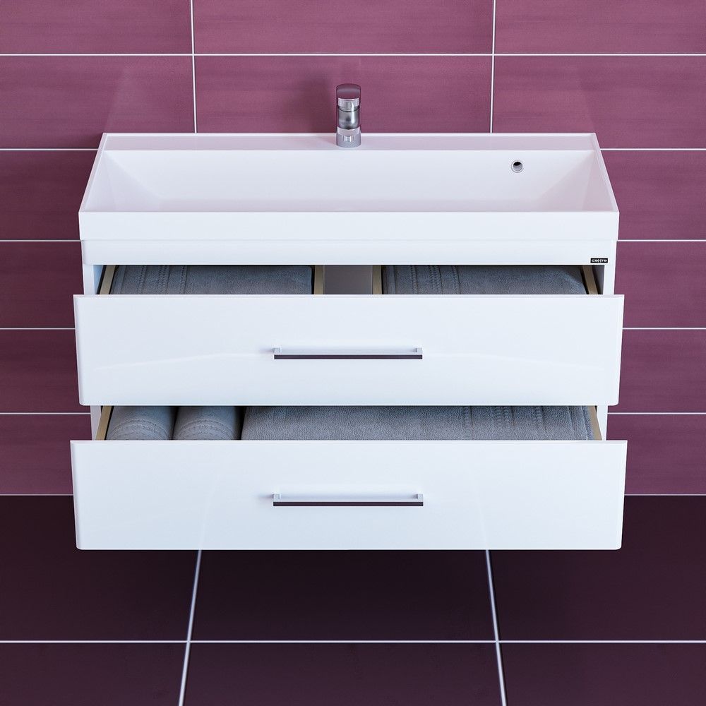 Тумба под раковину Санта Вегас 100 см, 226024, 2 ящика, подвесная, белый (ум. Classic 100 литой мрамор)