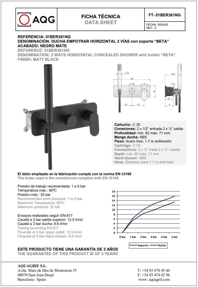 AQG Beta, душевой комплект ER241 на 2-3 потребителя, с настенным кронштейном, цвет черный матовый, артикул 19BETER24105