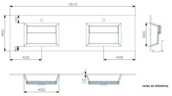 IBX, раковина двойная с усиленным матовым покрытием Solid Surface 160 см, цвет белый матовый