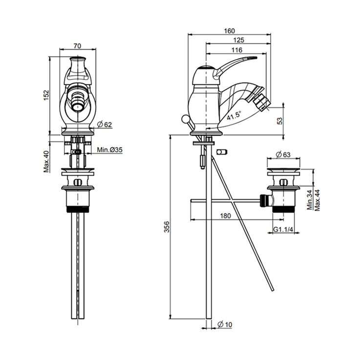 Fima Carlo Frattini Lamp Смеситель для биде, на 1 отв., с донным клапаном, цвет: золото