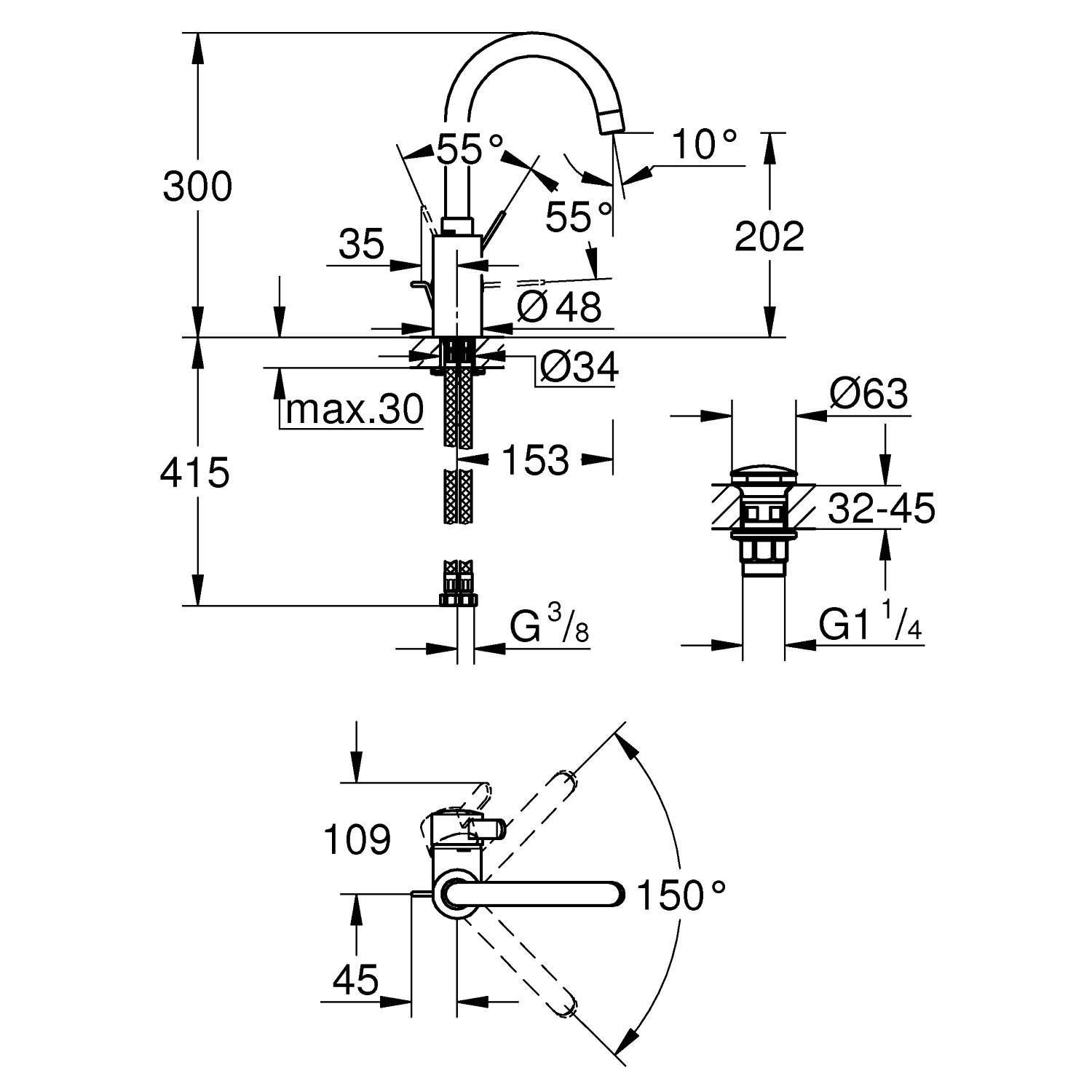 Смеситель для раковины GROHE Eurosmart Cosmopolitan с нажимным сливным гарнитуром, L-Size, хром (23933001) Смеситель для раковины GROHE Eurosmart Cosmopolitan с нажимным сливным гарнитуром, L-Size, хром (23933001)