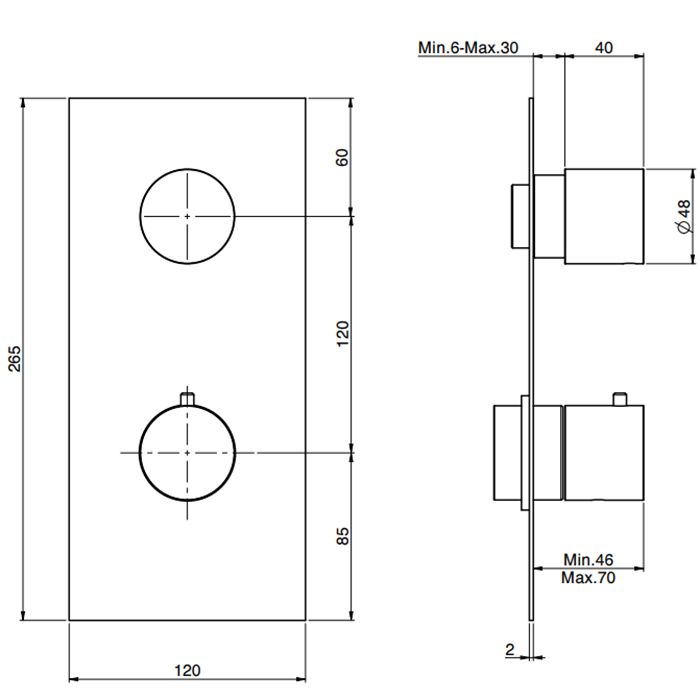 FIMA|Carlo Frattini Spillo Steel Смеситель для душа встроенный, термостатический, 1 запорный вентиль, внешняя часть, цвет INOX