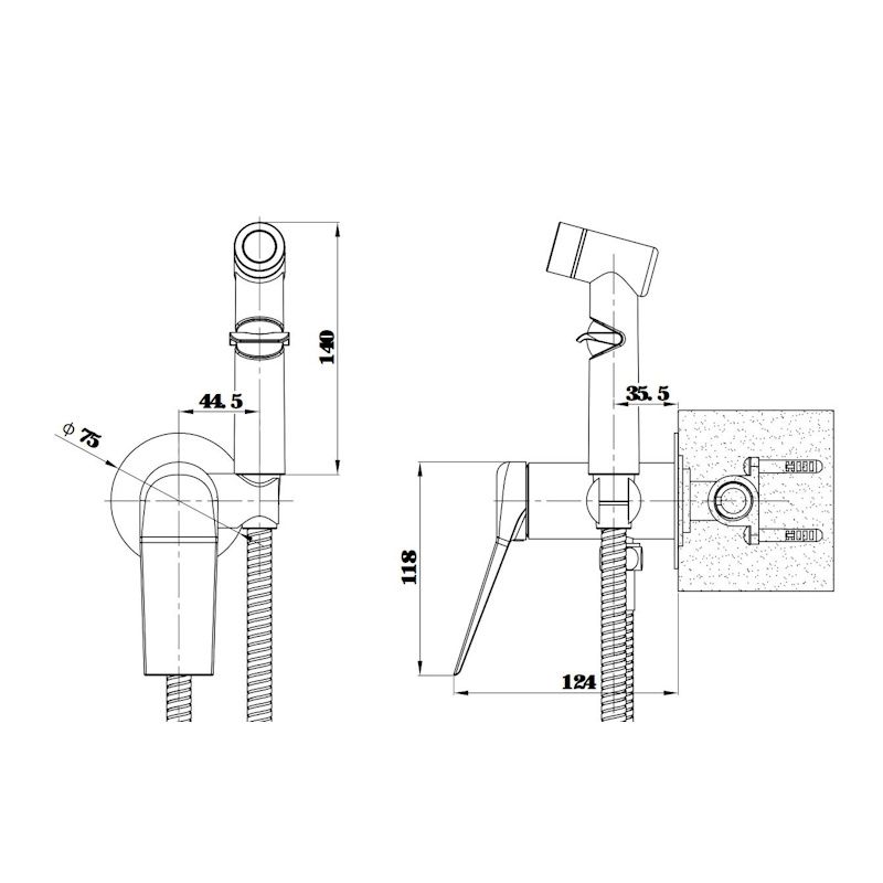 Гигиенический душ со смесителем встраиваемый ESKO SMHSHA, хром, артикул SMHSHA