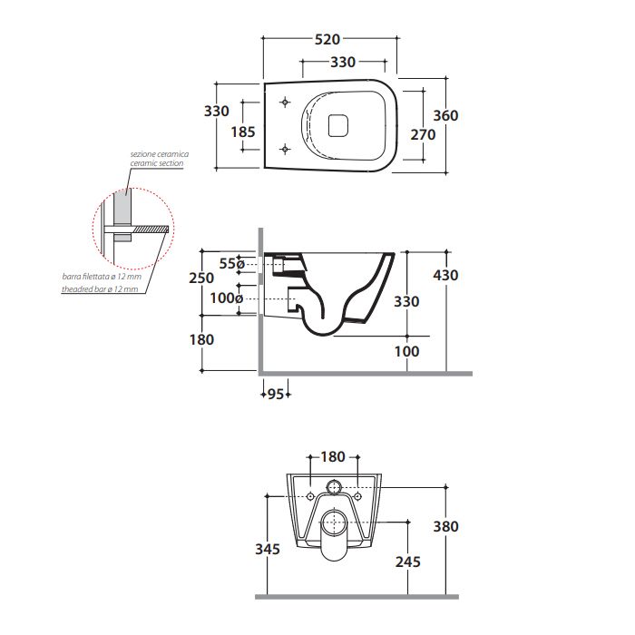 GLOBO Stone Унитаз подвесной Безободковый 52*36см, с системой скрытого крепежа, цвет черный матовый