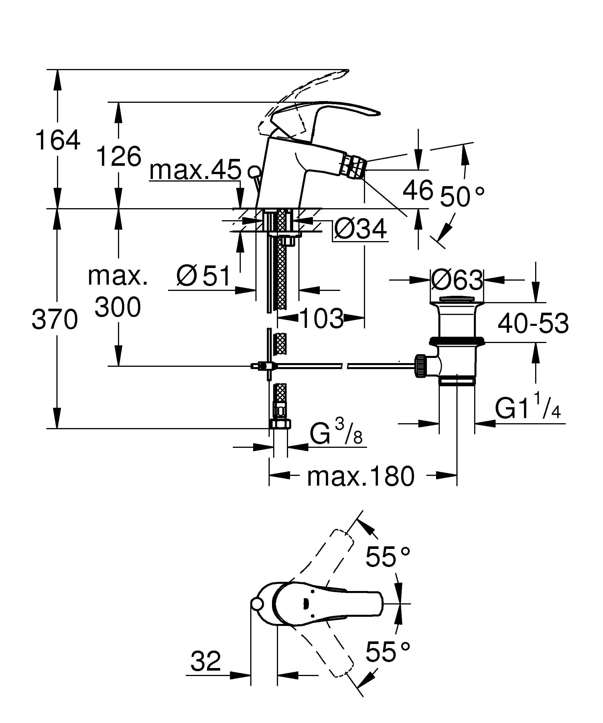 Смеситель для биде GROHE Eurosmart New с донным клапаном, хром (23789002) Смеситель для биде GROHE Eurosmart New с донным клапаном, хром (23789002)