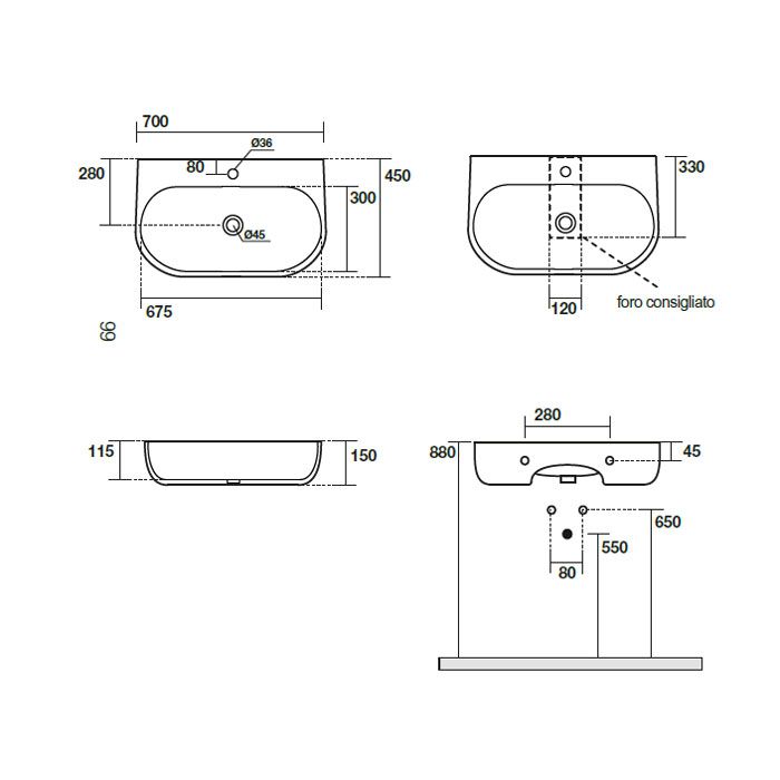 Kerasan Nolita Раковина подвесная/накладная 70х45 см, с 1 отв под смеситель, цвет Чёрный матовый