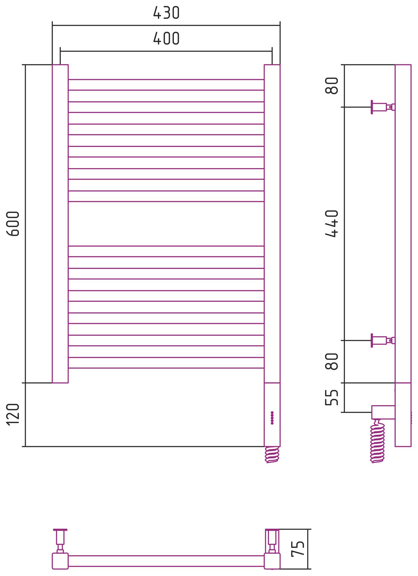 Полотенцесушитель электрический "МОДУС 3.0" 600х400 / МЭМ правый (Шампань)