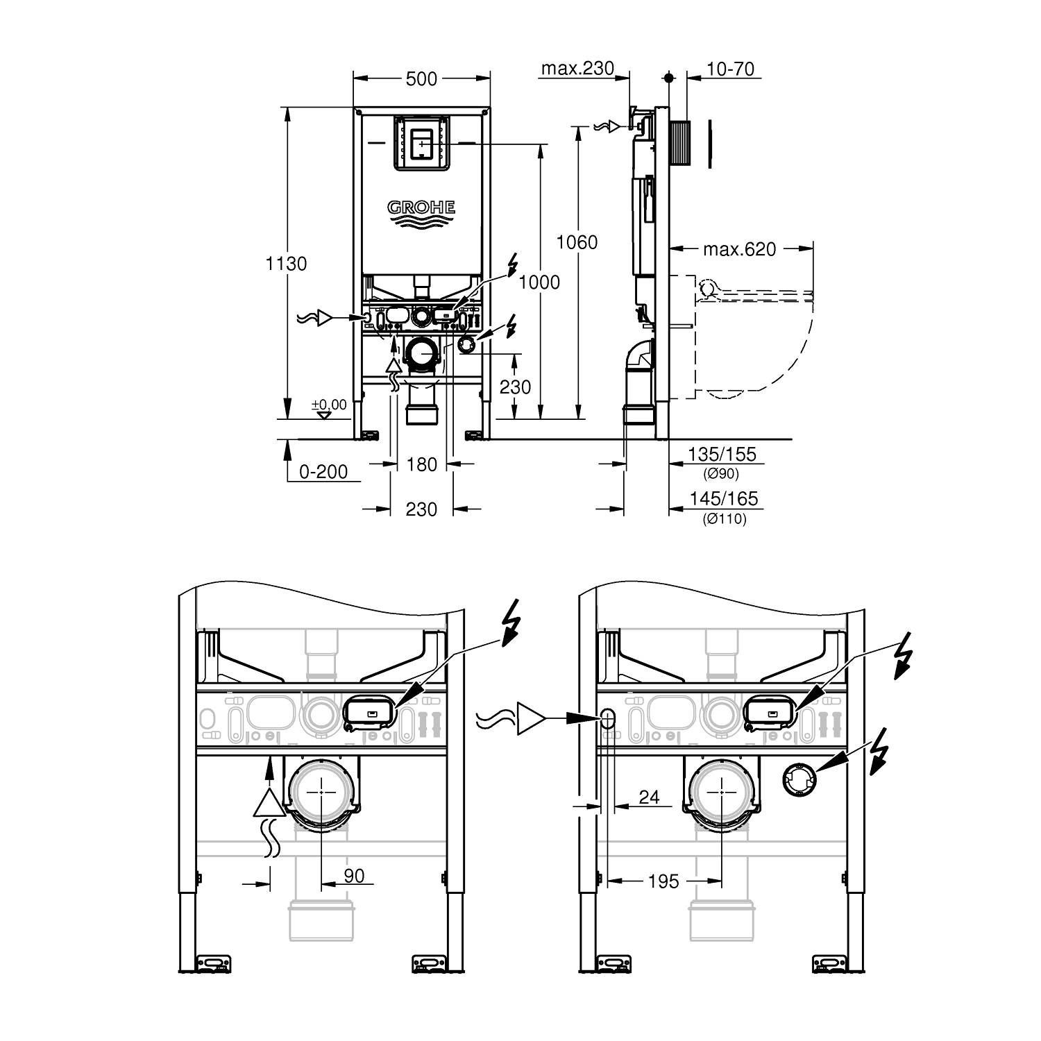 Инсталляция для унитаза GROHE RAPID 39603000 (с клавишей смыва, два режима слива, пневматическое, хр, шт Инсталляция для унитаза GROHE RAPID 39603000 (с клавишей смыва, два режима слива, пневматическое, хр, шт