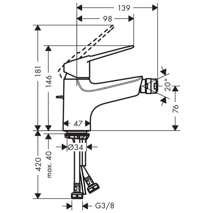 HG Novus Loop Смеситель для биде 70, на 1 отв. с донным клапаном, излив 139мм, h76мм, цвет: хром