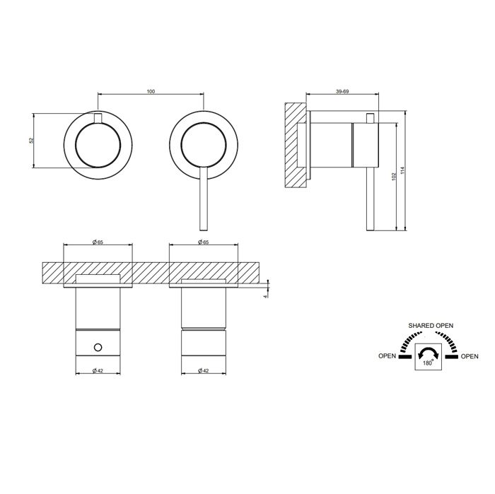 GESSI 316 Смеситель встраиваемый, однорычажный, с переключателем на 2 положения, внешняя часть, цвет Steel Brushed